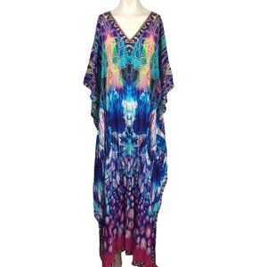 SAKKAS - WOMEN'S ONE SIZE - ART TO WEAR SILK BOHO HIPPIE KIMONO DRESS